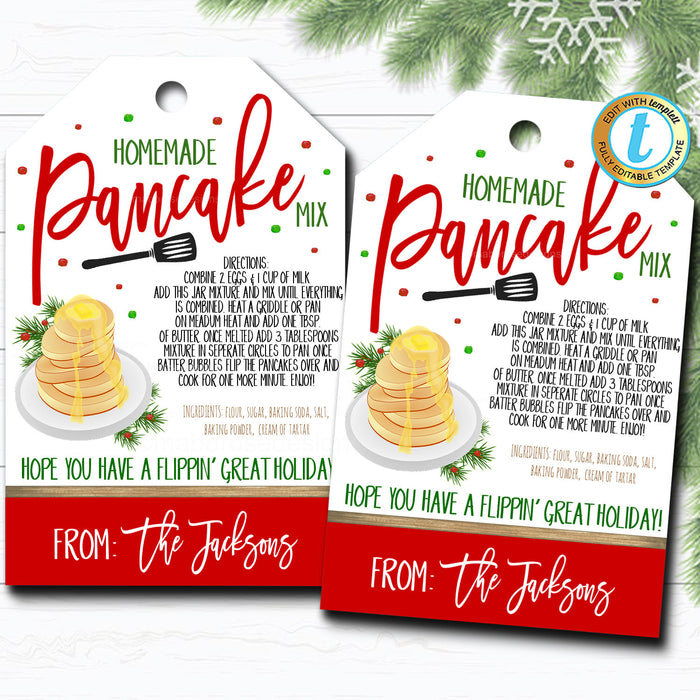 Printable Christmas Pancake Mix Gift Tag Easy Quick Holiday Gift Idea /  Favor Tag Pancake Gift Personalized Printable DIY 