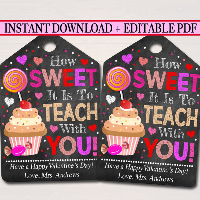 Valentines Day Teacher Coworker Favor Tags, School Appreciation Labels Printable INSTANT + EDITABLE, Valentine Candy Cookie Treat Gift Tag