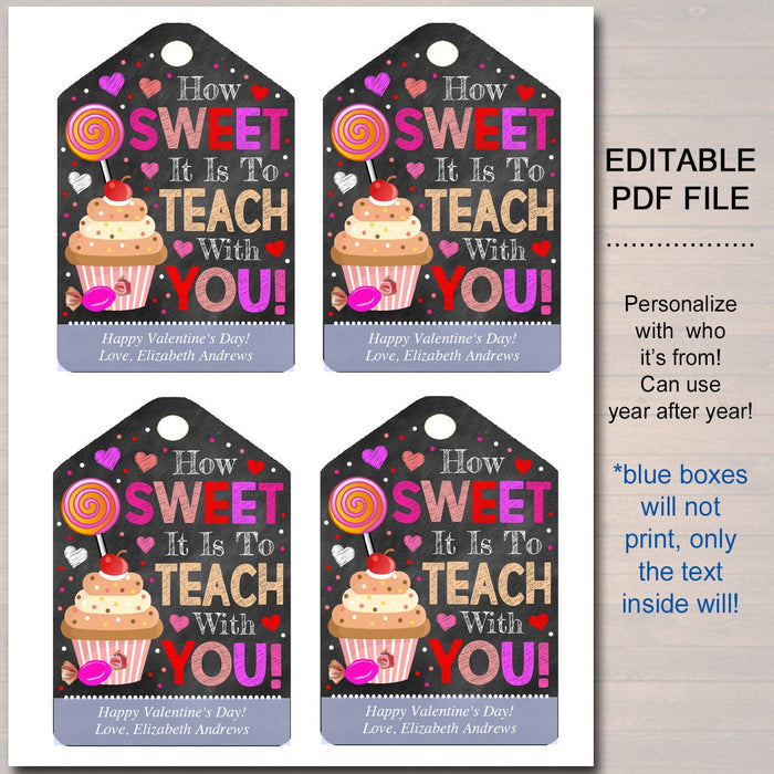 Valentines Day Teacher Coworker Favor Tags, School Appreciation Labels Printable INSTANT + EDITABLE, Valentine Candy Cookie Treat Gift Tag