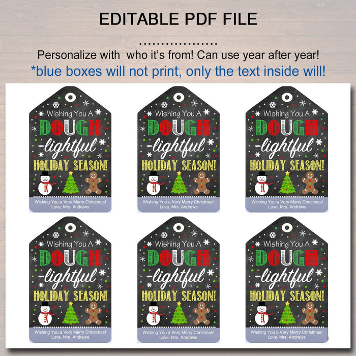 Christmas Gift Tags, Hope Your Holiday is Dough-lightful, Printable Classroom Stocking Stuffer, Non Candy Xmas Treat Label,