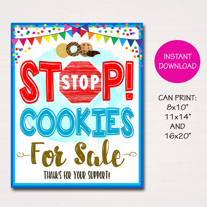 Cookie Booth Sign, Stop Cookies For Sale Printable