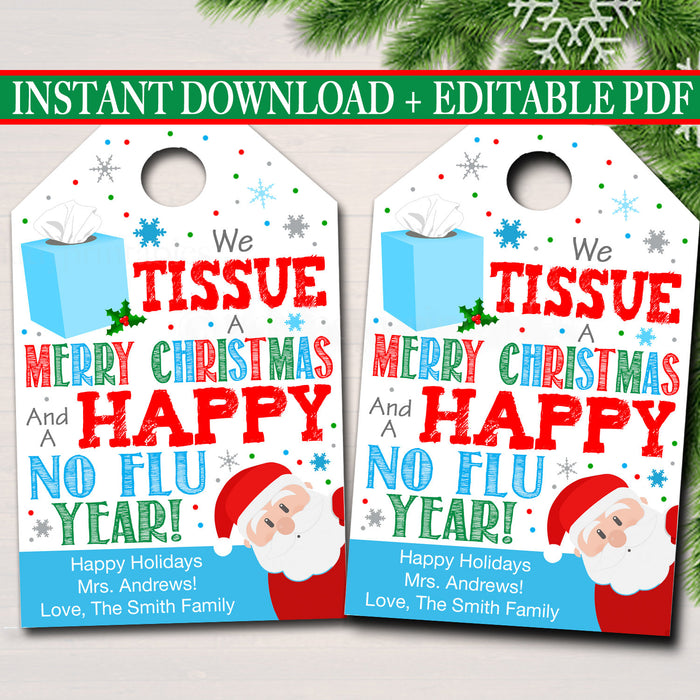 Christmas Gift Tags, We Tissue a Merry Christmas Secret Santa, Office Staff Teacher Gift Holiday Printable, School Nurse