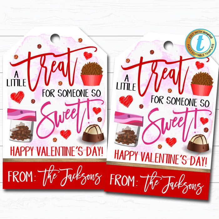 Valentines Gift Tags, A Little Treat For Someone Sweet, Staff School Valentine Candy Chocolate Cookie Treat Gift Label DIY  Template