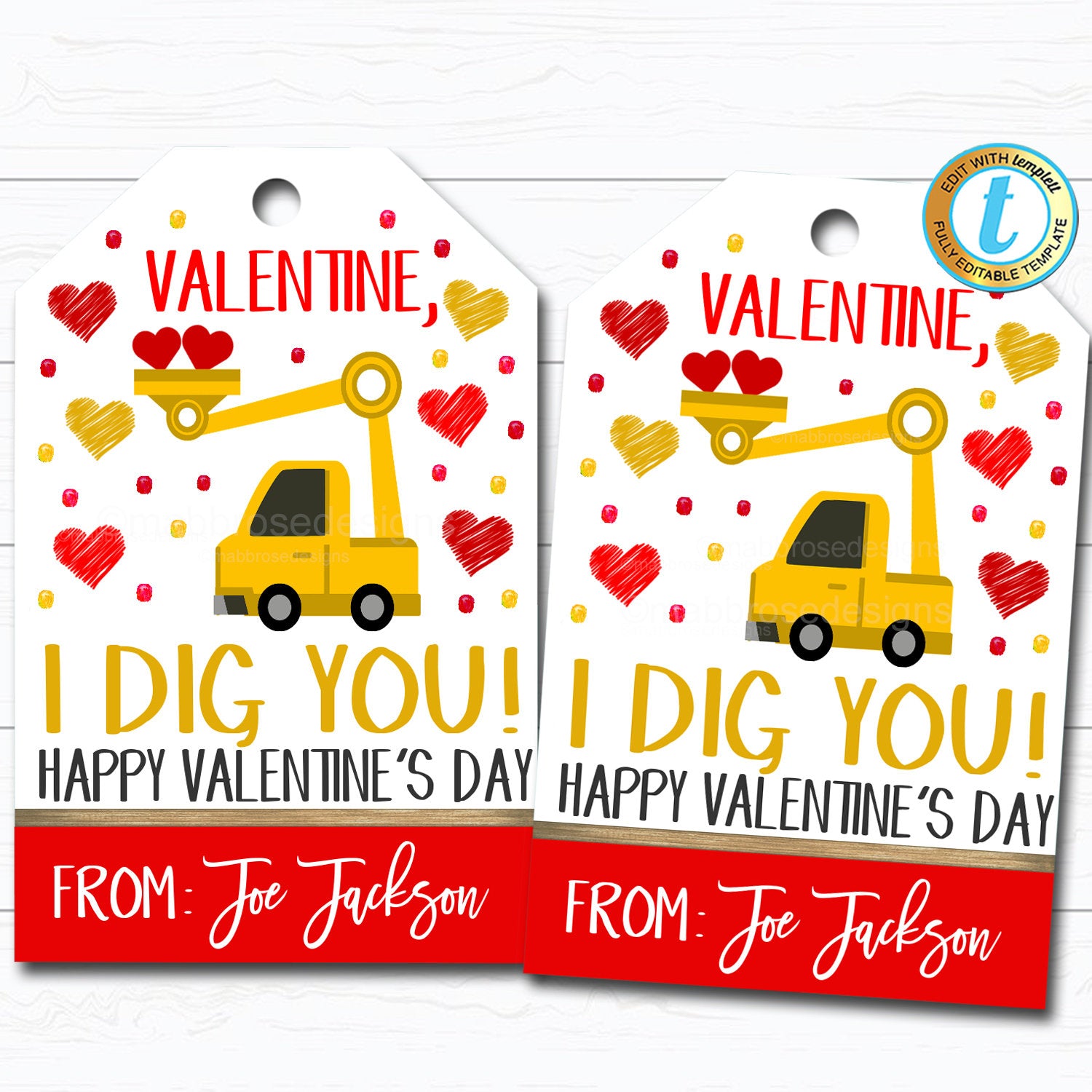 Valentine's Day Construction Gift Tags | TidyLady Printables for I Dig You Valentine Free Printable