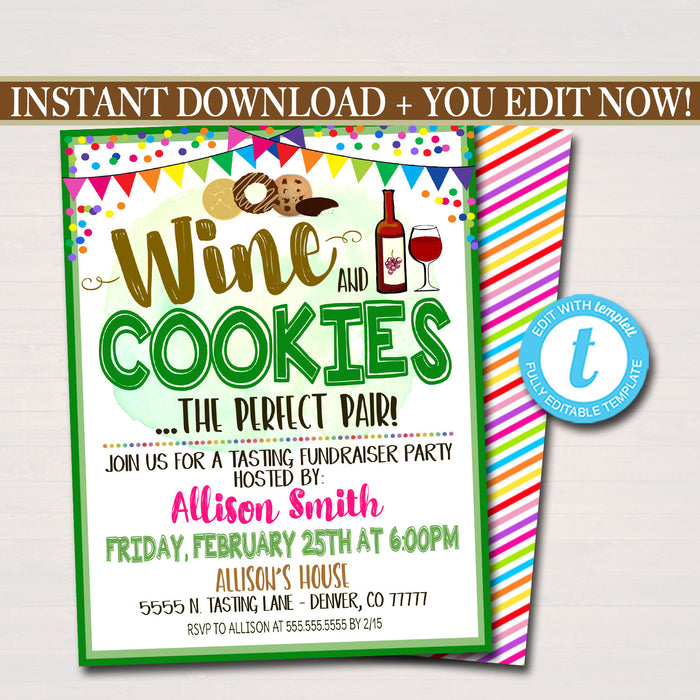 Wine and Cookies Tasting Party invitation, Wine and Cookies the Perfect Pair! Cookie Fundraiser, Ladies Night Cookie Mom, INSTANT DOWNLOAD