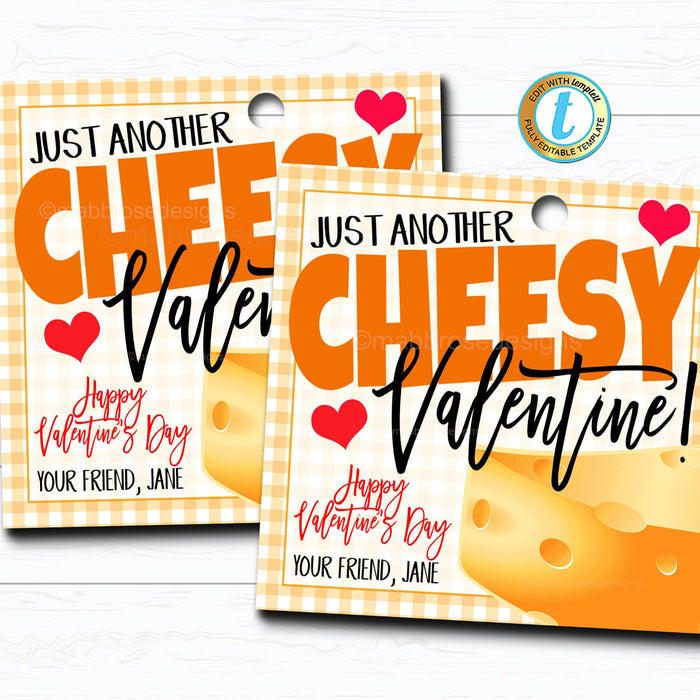 Valentines Cheesy Gift Tag, Funny Valentine Gift  DIY Editable Template