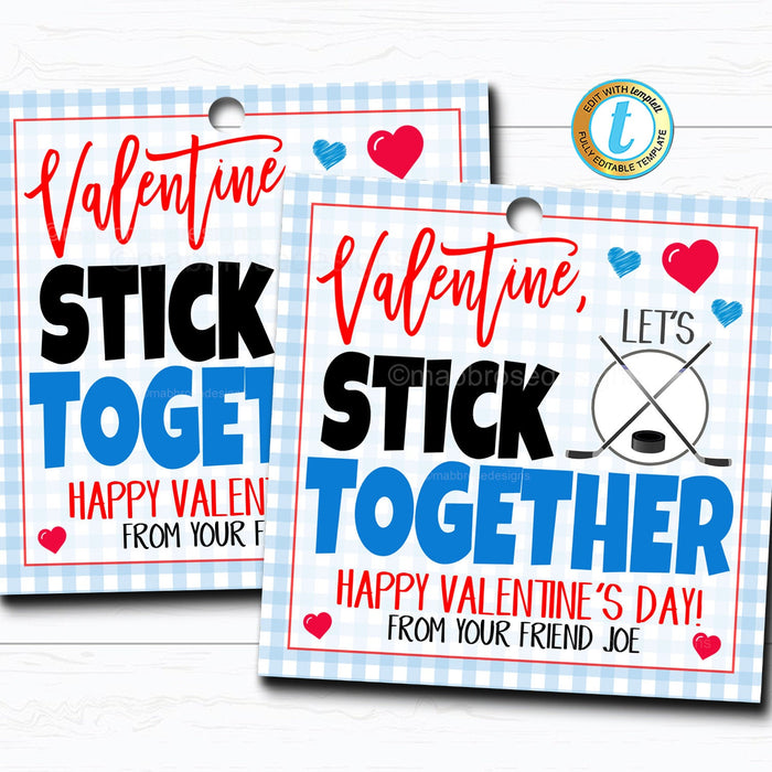 lce Hockey Valentine's Day Gift Tag - DIY Printable Editable Template