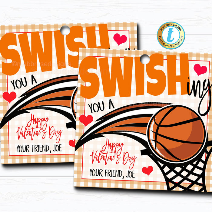Basketball Valentine's Day Gift Tag - DIY Printable Editable Template