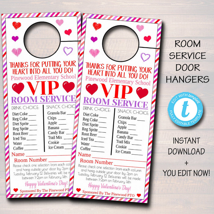 Valentine Room Service Door Hanger - Editable Template