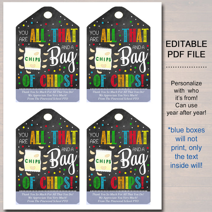 Printable Chip Gift Tags - All That and a Bag of Chips Appreciation Gift