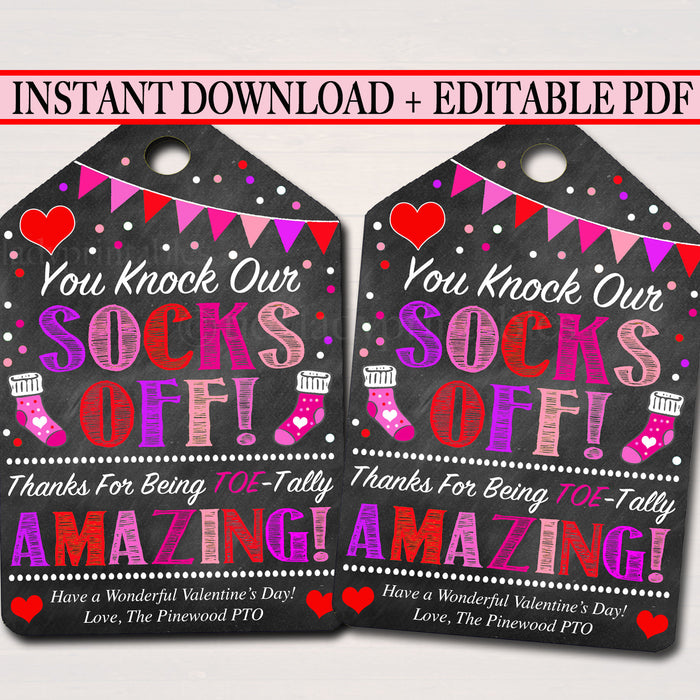 Valentines Sock Gift Tags Staff - You Knock Our SOCKS OFF! Printable Tag
