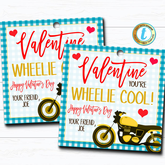 Motorcycle Valentines, Boy motor bike Valentine Card Gift Classroom Party School Teacher Staff Valentine Tag DIY Printable  Template