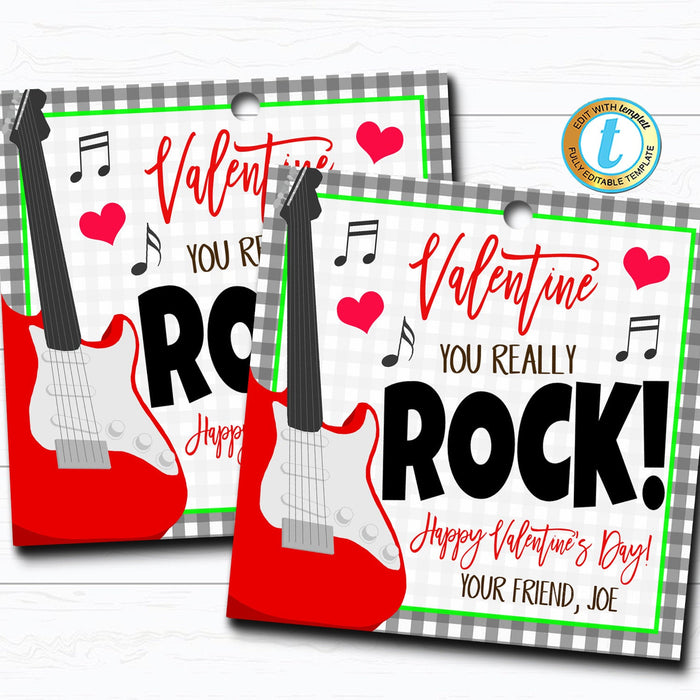 Valentine You Rock Gift Tags, Friend Valentine, Classroom Rock Candy Tag, Music School Teacher Staff Valentine, DIY  Template