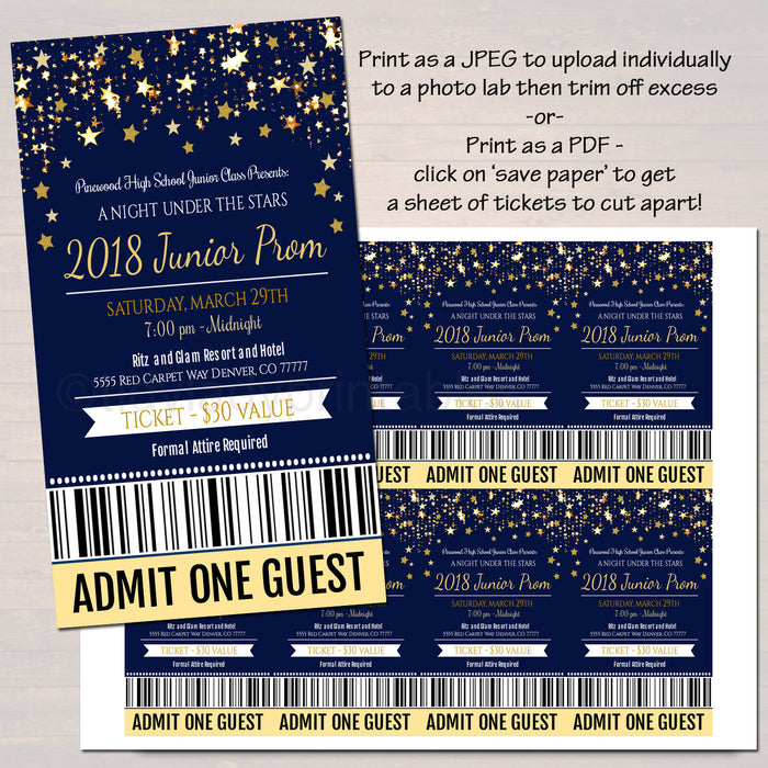 Under The Stars Prom Dance Set, Flyer Invitation Ticket Starry Night