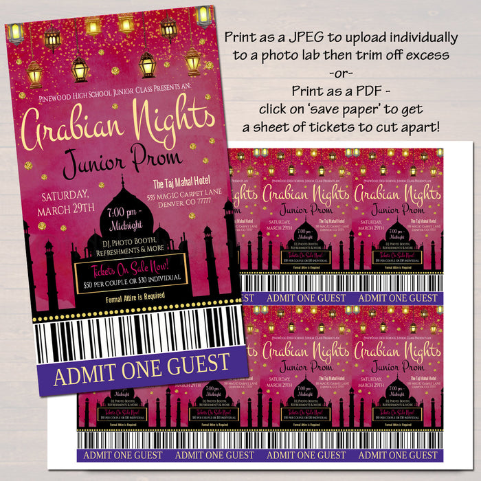 Arabian Night Prom Dance Set, Flyer Invitation Ticket Printable