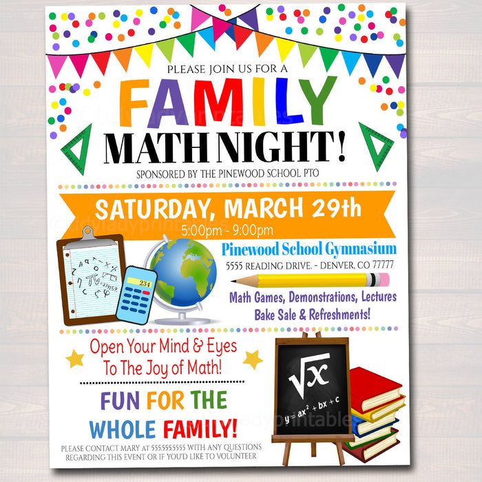 Family Math Night Flyer - Editable Template
