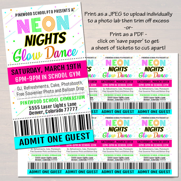 Glow Dance Set School Dance Flyer Party Invite - Neon Nights High School Dance