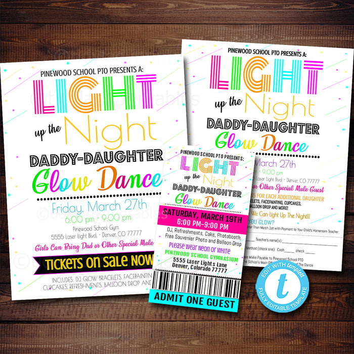 Glow Dance Set - School Dance Flyer Party Invite
