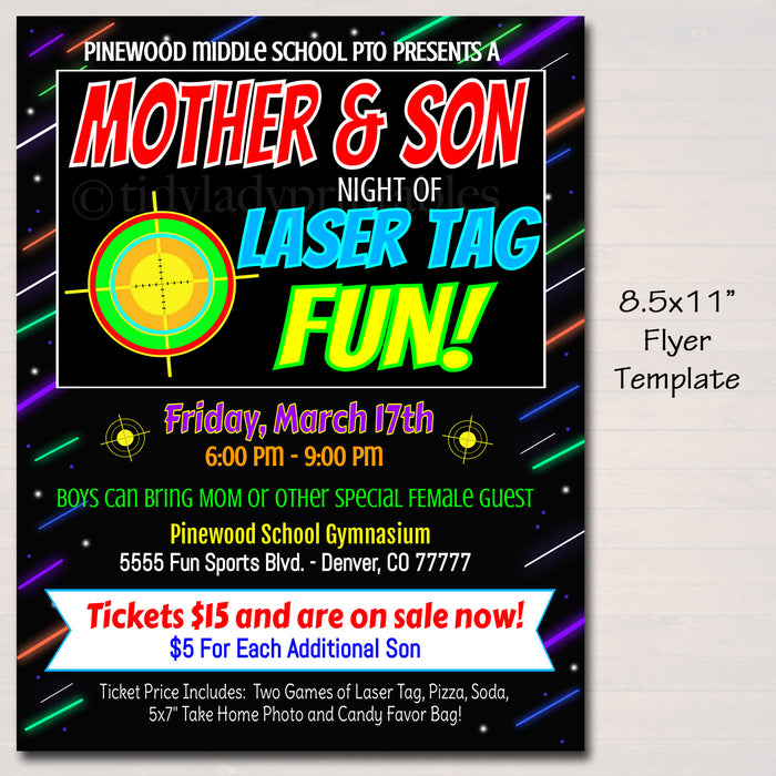 Laser Tag Event Flyer - Mother Son Night Printable Invite Set