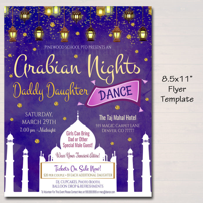 Arabian Nights Theme Dance Flyer, Daddy Daughter Princess Invite