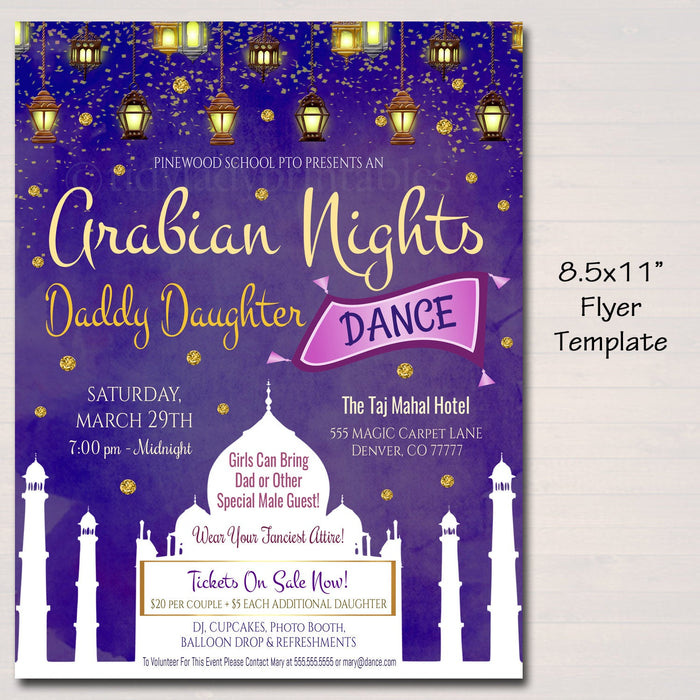 Arabian Nights Daddy Daughter Dance Set, Flyer Invitation Ticket Printable