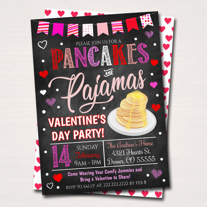 Valentines Day Pancake and Pajamas Breakfast Party Invitation Printable Template