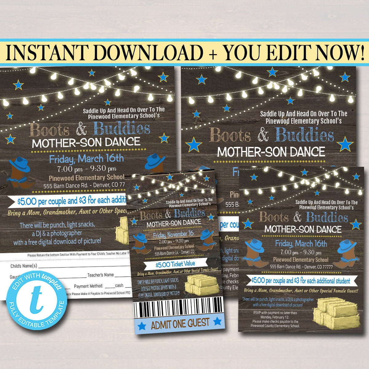 Mother Son School Dance Barn Theme Invite Ticket Set — TidyLady Printables mother-son-school-dance-barn-theme-invite-ticket-set-tidylady-printables