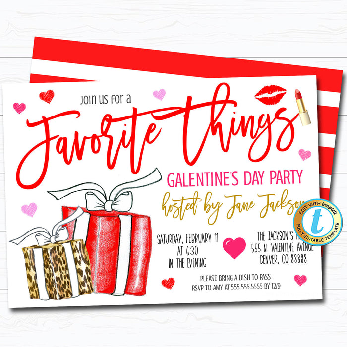 Favorite Things Valentines / Galentine's Day Party Invitation Printable Template