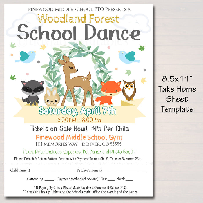 Woodland Enchanted Forest School Dance Set, Daddy Daughter Dance Flyer Invite
