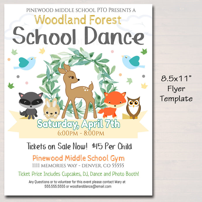 Woodland Enchanted Forest School Dance Set, Daddy Daughter Dance Flyer Invite