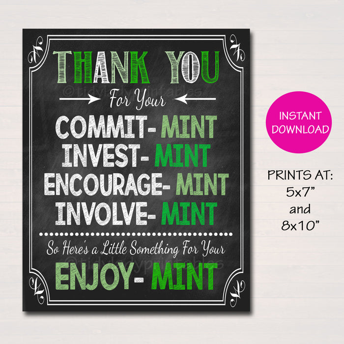 Printable Mint Thank You Decor Sign - Volunteer Staff Teacher Appreciation