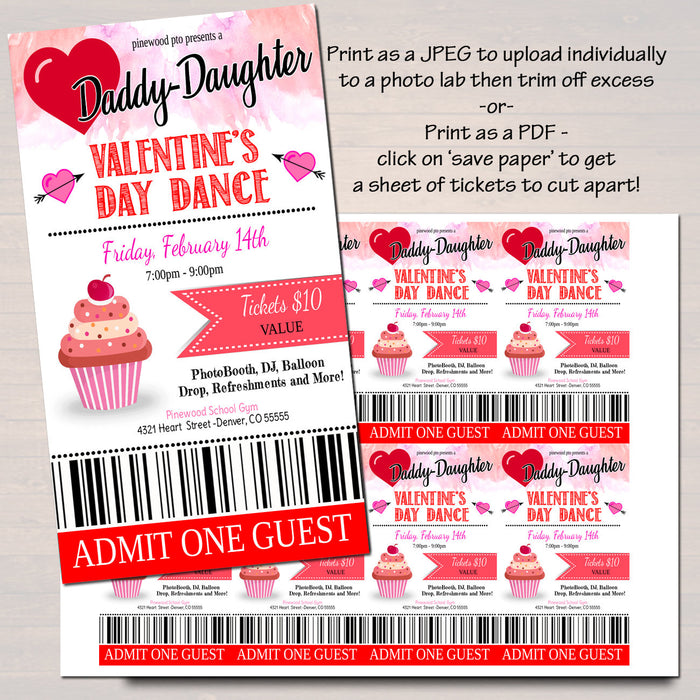 Daddy Daughter Sweetheart Valentine's Day Dance Invite Tickets