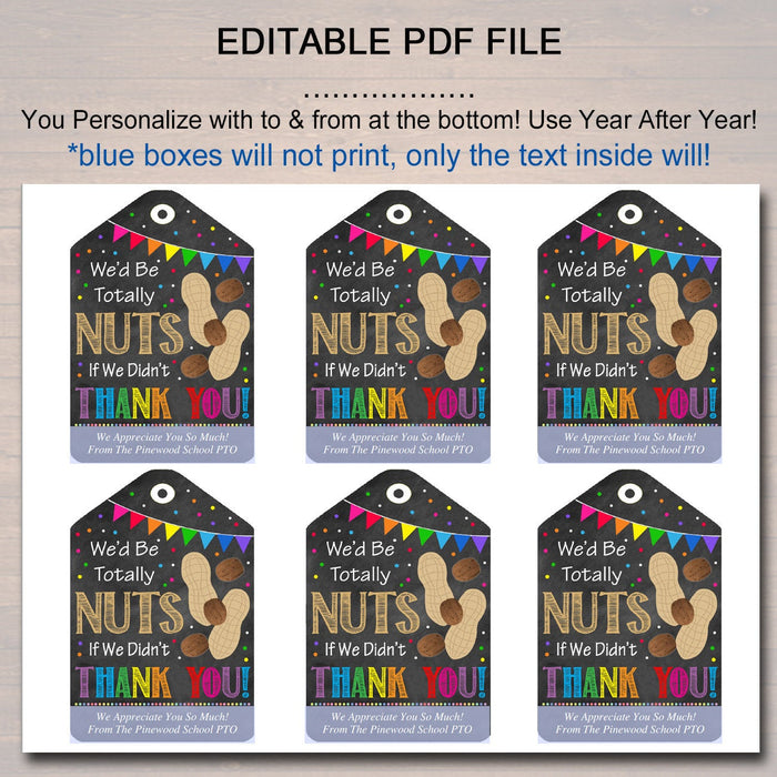 Thank You Label Printable Gift Tags - Nuts If We Didn't Thank You Appreciation Gift