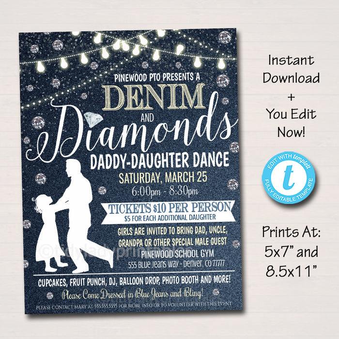 Daddy Daughter Dance, Denim and Diamonds Blue Jeans and Bling Theme