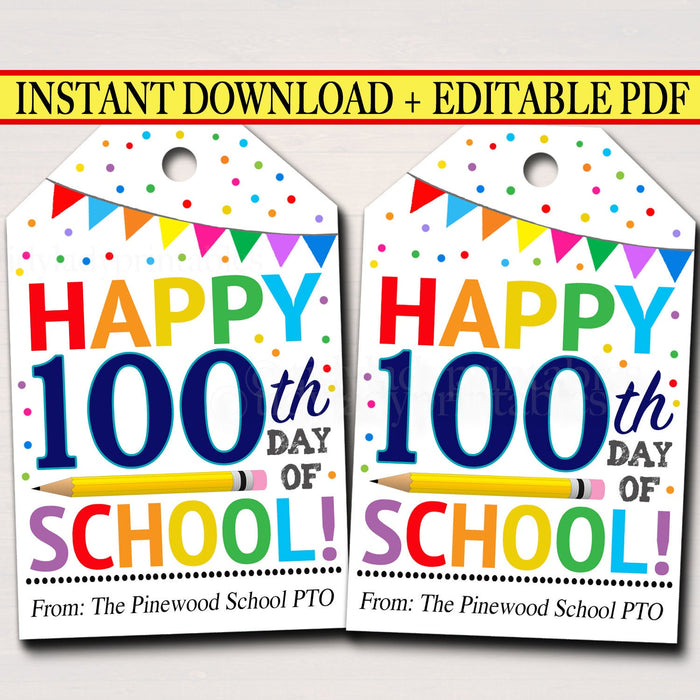 Happy 100th Day of School Gift Tags