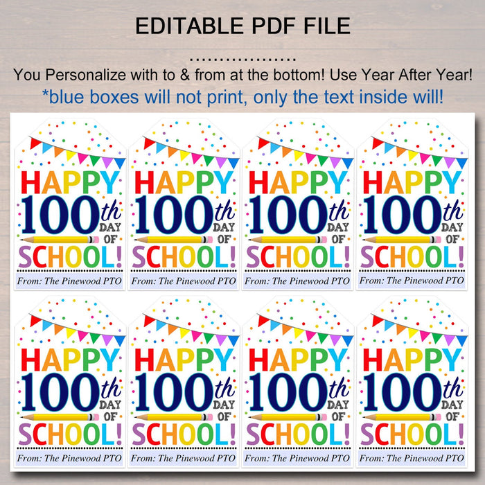 Happy 100th Day of School Gift Tags