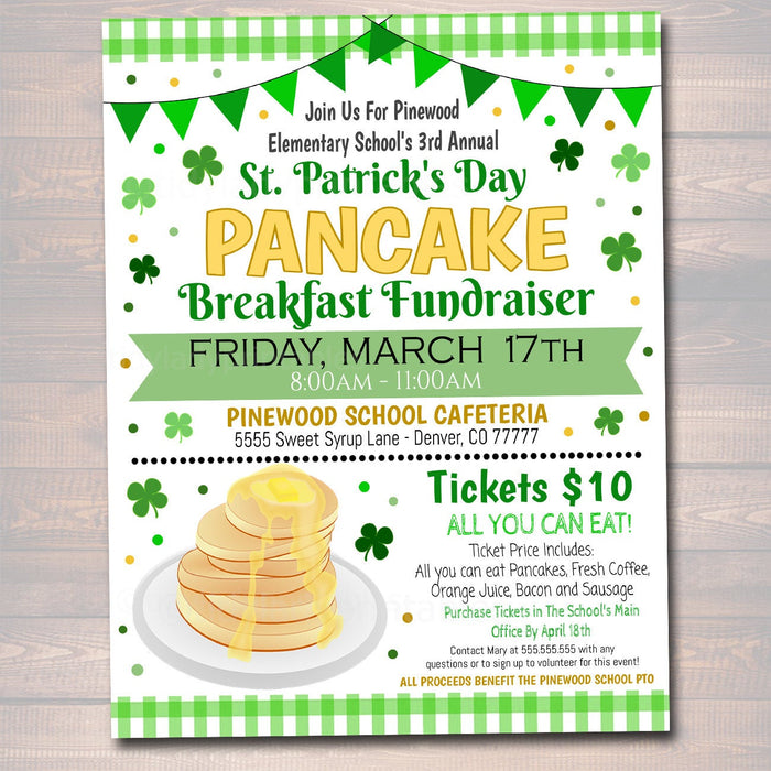 St. Patricks Day Pancake Breakfast Fundraiser Flyer and Ticket Set
