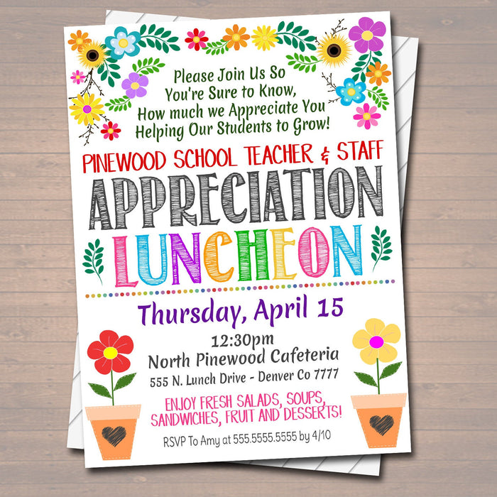 Teacher Appreciation Staff Luncheon Invitation - Editable Template