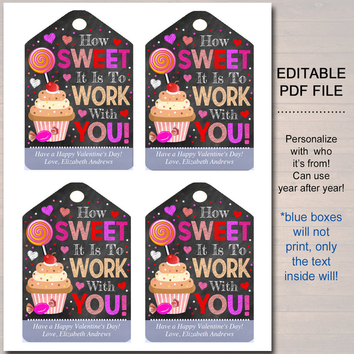 Valentines Day Coworker Favor Tags, Company Staff Appreciation Labels, Printable INSTANT + EDITABLE, Valentine Candy Cookie Treat Gift Tag