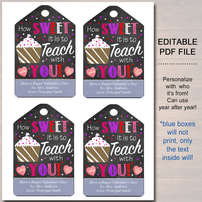 Valentines Day Teacher Coworker Favor Tags, School Appreciation Labels Printable INSTANT + EDITABLE, Valentine Candy Cookie Treat Gift Tag