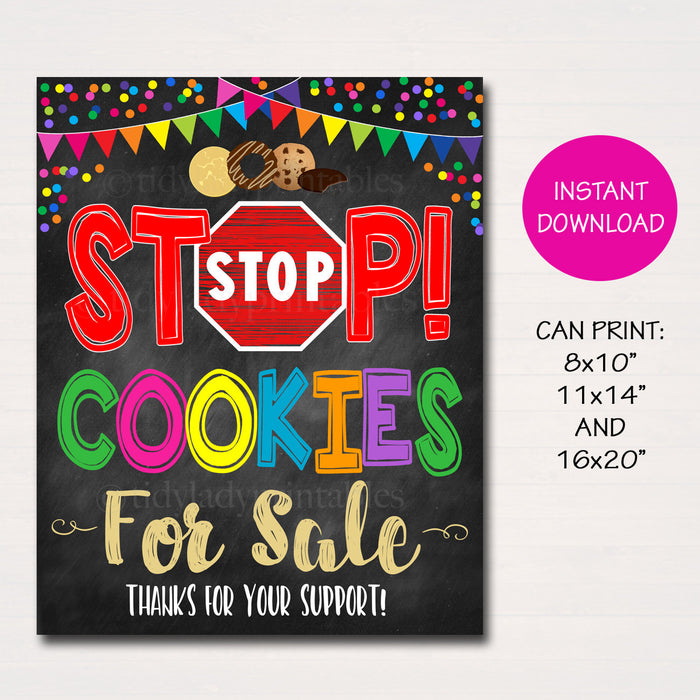 Cookie Booth Sign, Stop Cookies For Sale Printable