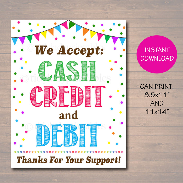 Credit Card Sign for cookie booths, bake sales, fundraising booths,and more!
