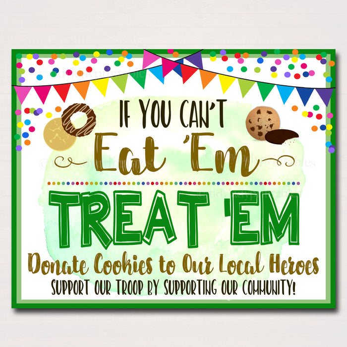 Cookie Booth Sign Set, Donate Cookies to Local Heroes Stop Cookies, Accept Cash Credit Card Printable