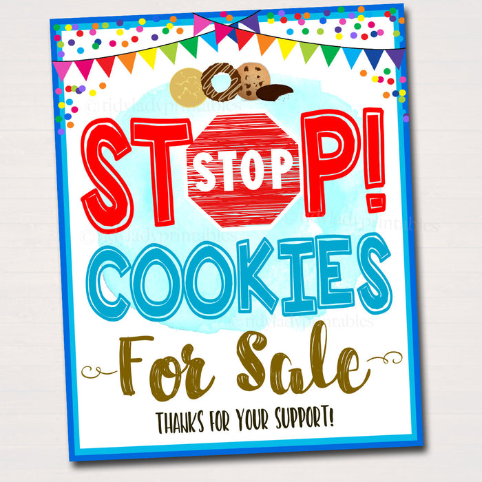Cookie Booth Sign Set, Donate Cookies to Military Troops Stop Cookies, Accept Cash Credit Card Printable