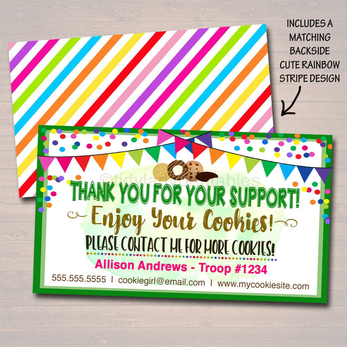 COOKIE Thank You Notes -Thank You Card, Booth Sales INSTANT DOWNLOAD Printable Marketing Tags, Fundraiser Thank You Cards