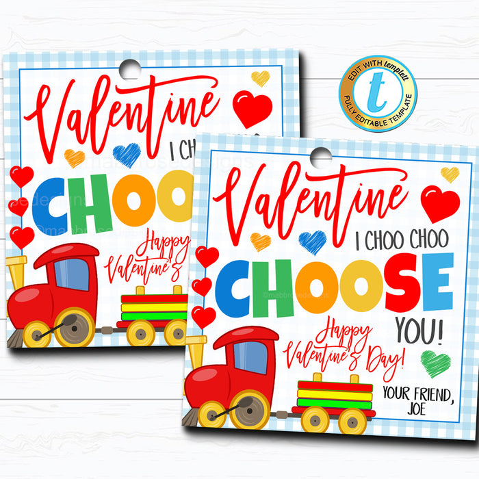 Train Valentine's Day Gift Tag - DIY Printable Editable Template