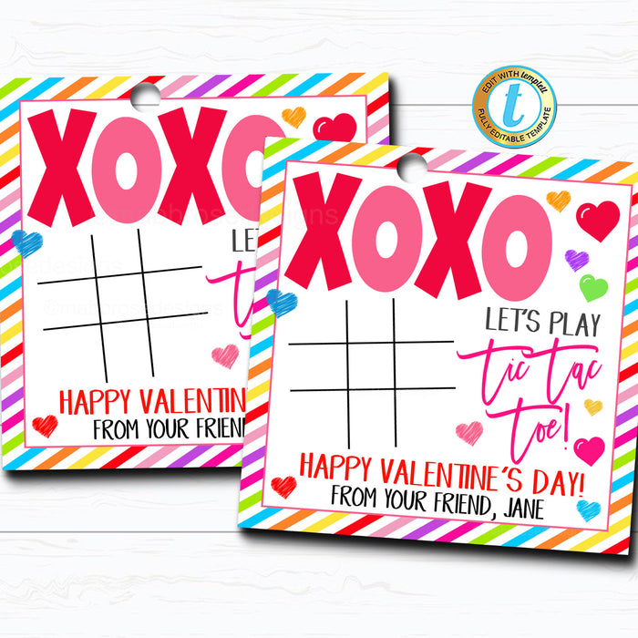 Valentine Tic Tac Toe Gift Tags DIY Editable Template