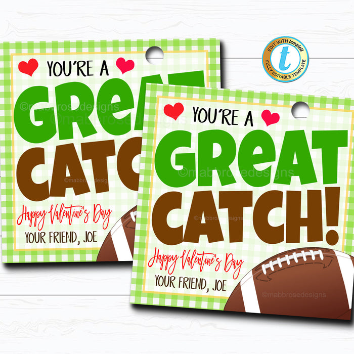 Football Valentine's Day Gift Tag - DIY Printable Editable Template