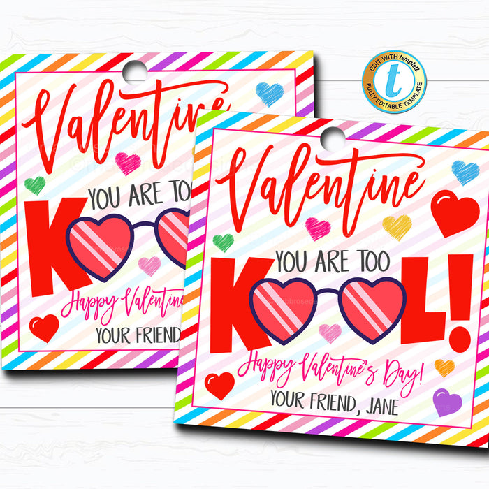 Valentine Too Kool Gift Tags DIY Editable Template