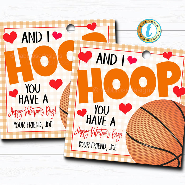 Basketball Valentine's Day Gift Tag - DIY Printable Editable Template